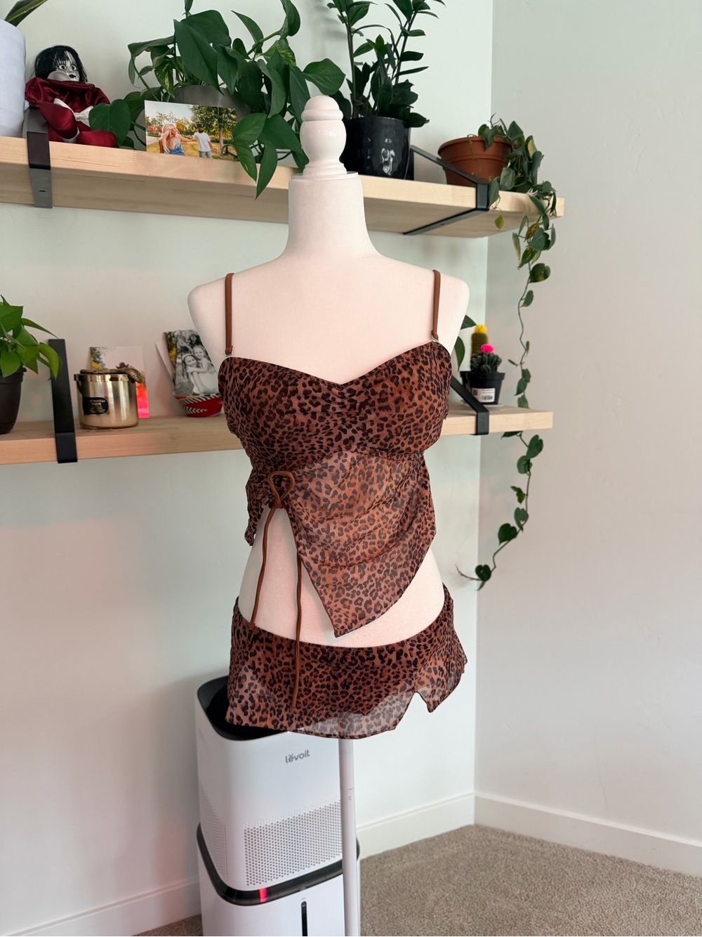 Leopard Print Sheer Bikini Set - Brown
